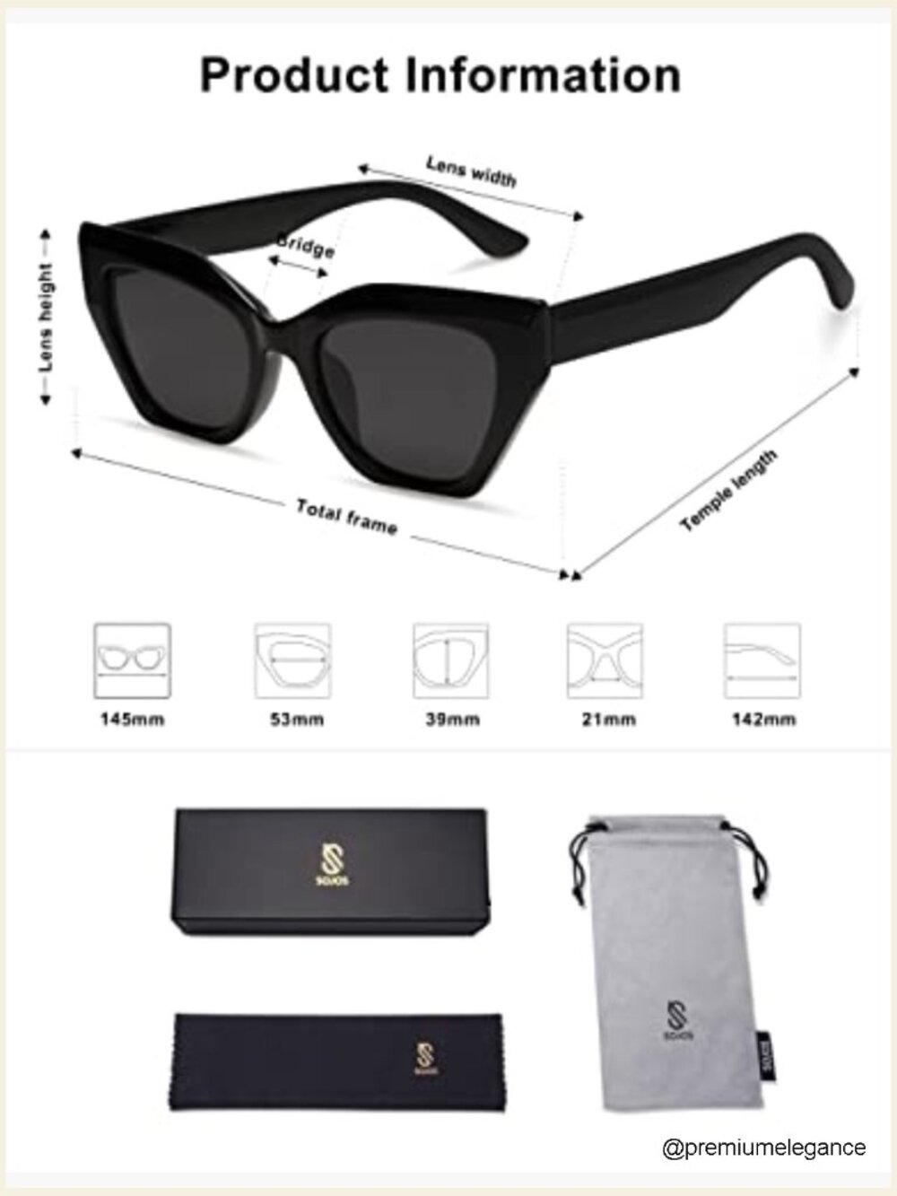 Square Cat Eye Polarized Sunglasses Retro Classic Vintage Trendy Shades - Picture 5 of 7